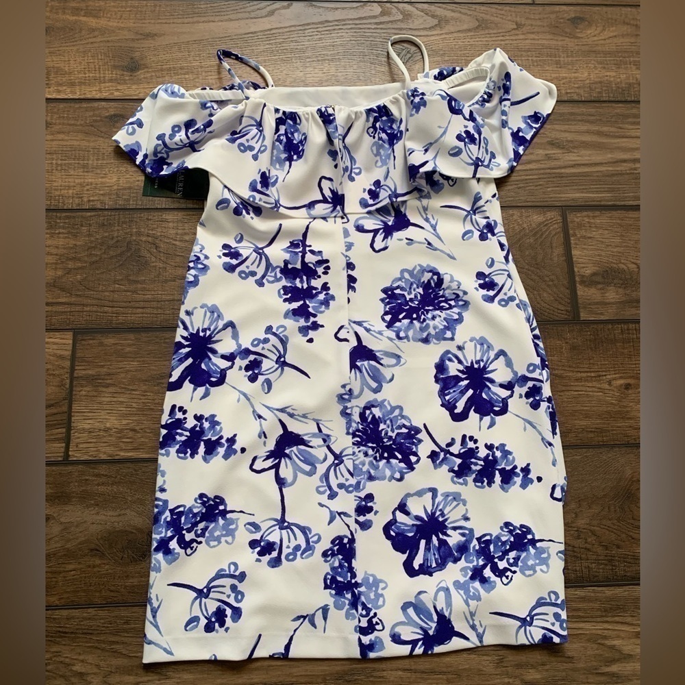 Lauren Ralph Lauren Womens 8 Catalina Blue White Floral Coquette Romantic Dress - Picture 4 of 6